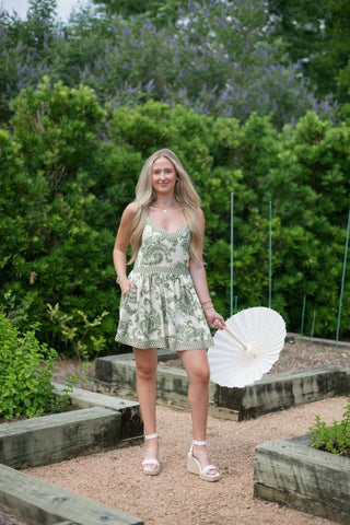 Green Paisley Sleeveless Mini Dress | Select Trends Boutique