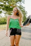 Green Rhinestone Fringe Cami