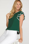 Green Ruffle Sleeve Contrast Top - Select Trends Boutique