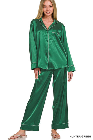Green Satin Pj Pant Set | Select Trends Boutique