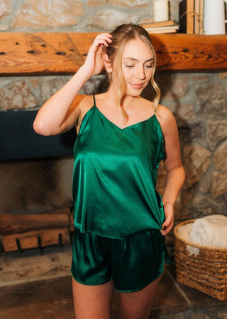 Green Satin Pj Short Set - Select Trends Boutique