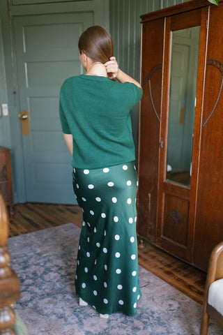 Green Satin Polka Dot Maxi Skirt | Select Trends Boutique