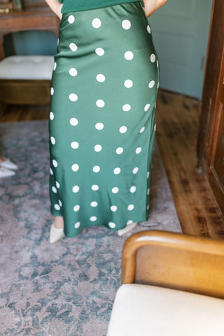 Green Satin Polka Dot Maxi Skirt | Select Trends Boutique