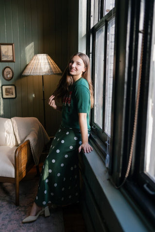 Green Satin Polka Dot Maxi Skirt | Select Trends Boutique