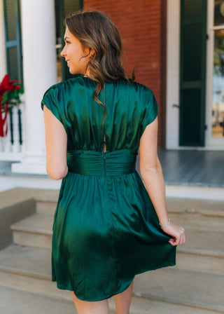 Green Satin Ruched Mini Dress | Select Trends Boutique