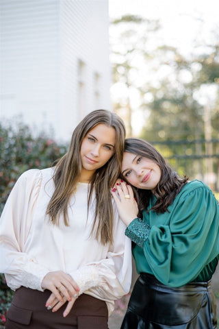 Green Sequin Cuff Satin Blouse | Select Trends Boutique