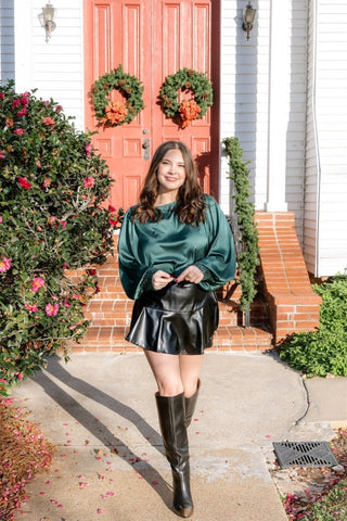 Green Sequin Cuff Satin Blouse | Select Trends Boutique