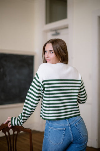 Green Striped Bow Front Sweater - Select Trends Boutique