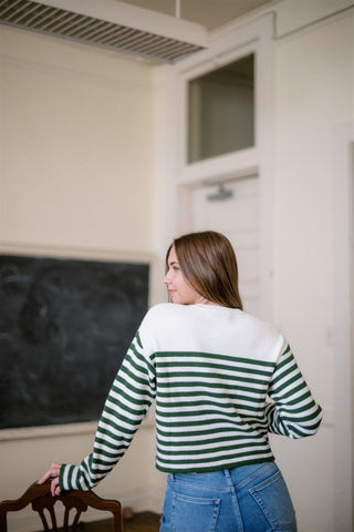 Green Striped Bow Front Sweater - Select Trends Boutique