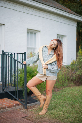 Green Striped Button Up Blouse - Select Trends Boutique