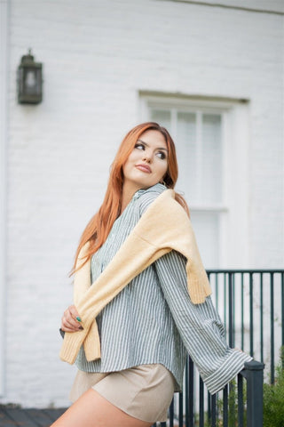 Green Striped Button Up Blouse | Select Trends Boutique