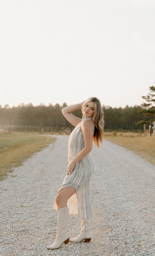 Green Striped Crochet Midi Dress | Select Trends Boutique