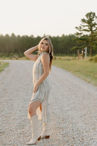 Green Striped Crochet Midi Dress | Select Trends Boutique