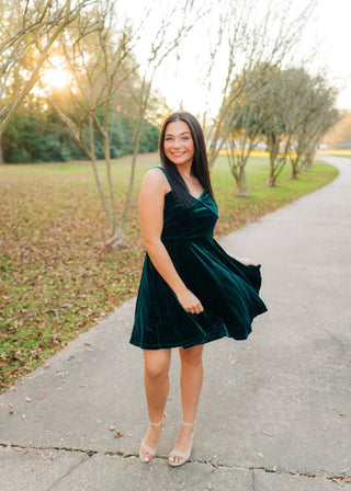 Green Velvet Bow Front Mini Dress - Select Trends Boutique