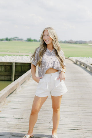 Grey Floral Short Sleeve Blouse