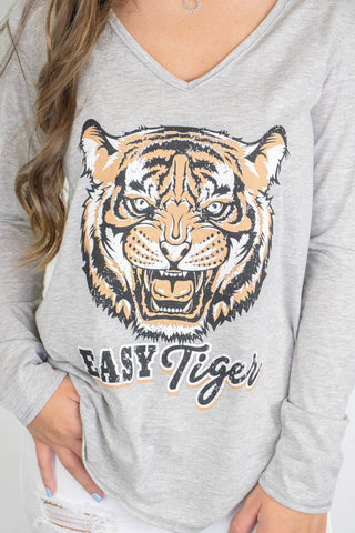 Grey Long Sleeve Tiger Top