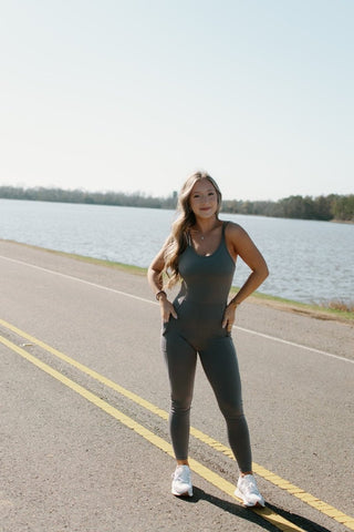 Grey Sleeveless Athletic Jumpsuit | Select Trends Boutique