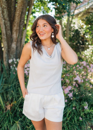 Grey Twisted Shoulder Sleeveless Top | Select Trends Boutique
