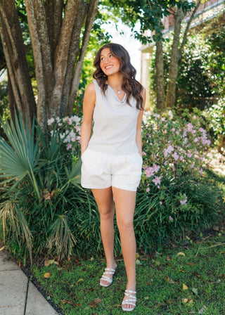 Grey Twisted Shoulder Sleeveless Top | Select Trends Boutique