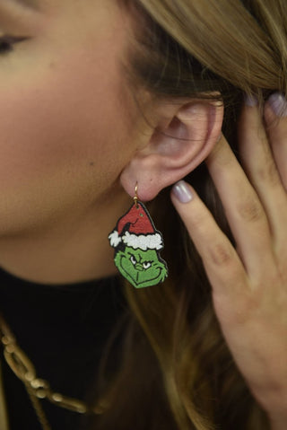 Grinch Face Glitter Drop Earrings | Select Trends Boutique