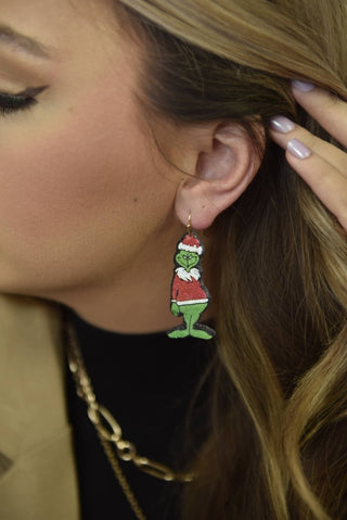 Grinch Glitter Drop Earrings | Select Trends Boutique