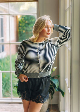 Hallie Black & White Striped Cardigan | Select Trends Boutique