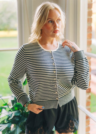 Hallie Black & White Striped Cardigan | Select Trends Boutique