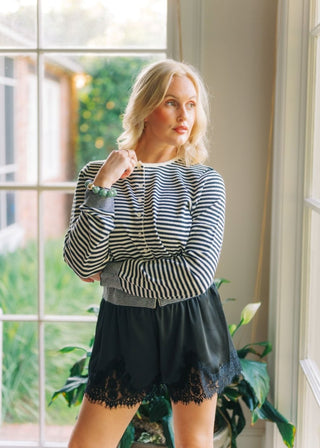 Hallie Black & White Striped Cardigan | Select Trends Boutique