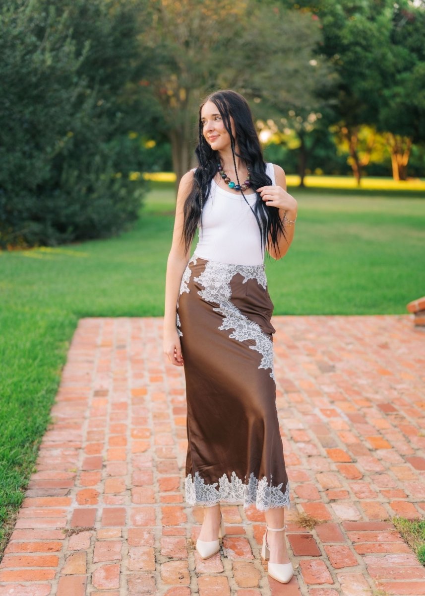 Harper Brown Satin Lace Skirt
