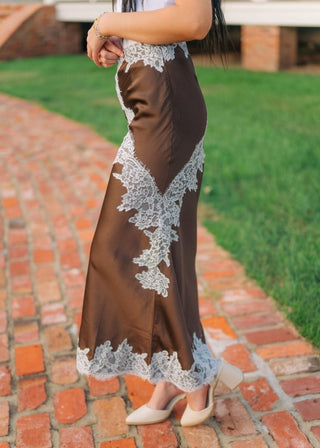 Harper Brown Satin Lace Skirt | Select Trends Boutique