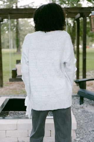 Heather Grey Ribbon Bow Cardigan - Select Trends Boutique