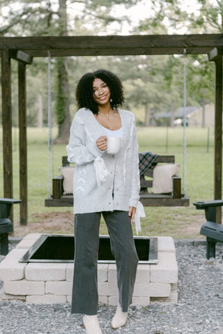 Heather Grey Ribbon Bow Cardigan - Select Trends Boutique