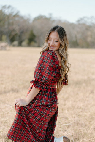 Holiday Red Plaid Midi Dress