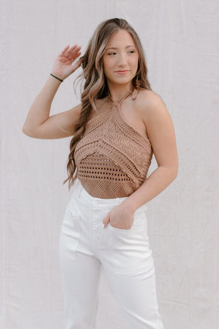 Honey Brown Crochet Halter Top