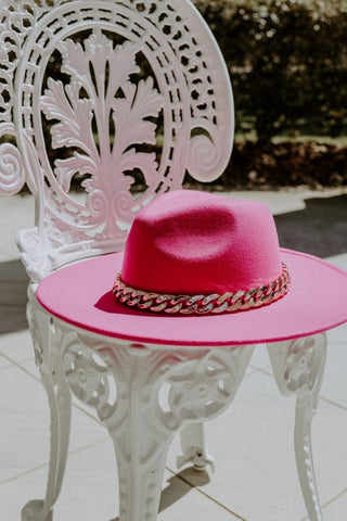 Hot Pink Chained Western Hat | Select Trends Boutique