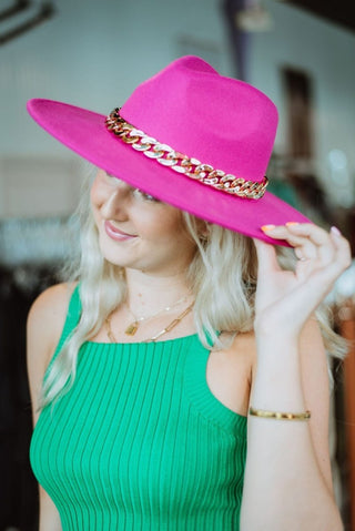 Hot Pink Chained Western Hat | Select Trends Boutique