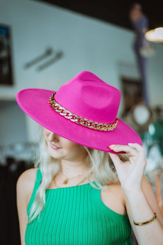 Hot Pink Chained Western Hat | Select Trends Boutique