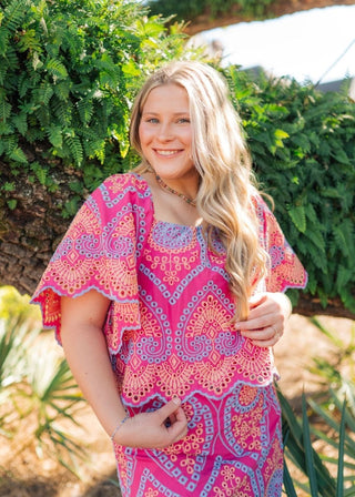 Hot Pink Eyelet Lace Set Blouse | Select Trends Boutique