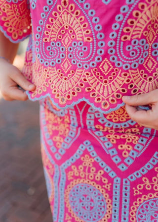Hot Pink Eyelet Lace Set Blouse | Select Trends Boutique