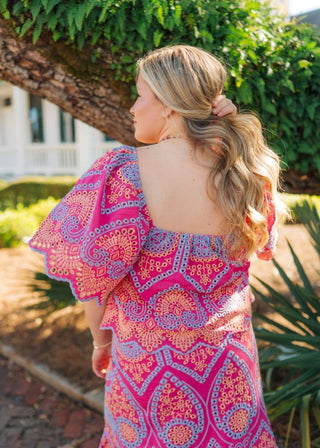 Hot Pink Eyelet Lace Set Blouse | Select Trends Boutique