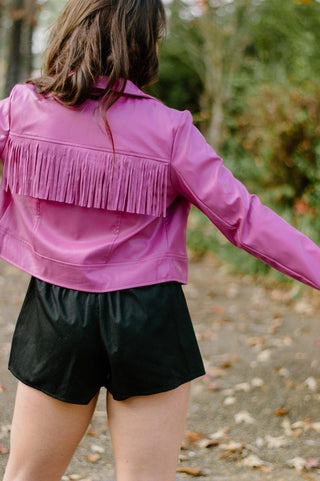 Hot Pink Fringe Vegan Leather Jacket from Select Trends Boutique