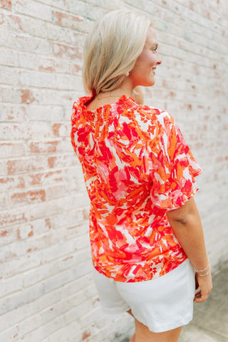 Hot Pink Print V-Neck Blouse