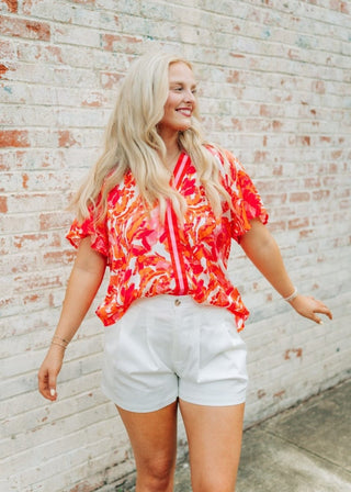 Hot Pink Print V - Neck Blouse | Select Trends Boutique