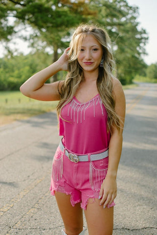 Hot Pink Rhinestone Fringe Cami | Select Trends Boutique
