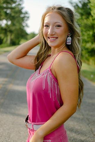 Hot Pink Rhinestone Fringe Cami | Select Trends Boutique
