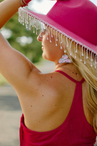 Hot Pink Rhinestone Fringe Cowgirl Hat from Select Trends Boutique
