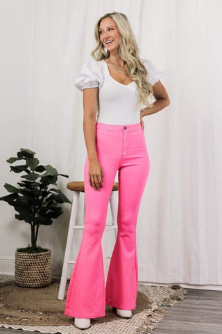 Hot Pink Super Stretch Flares | Select Trends Boutique