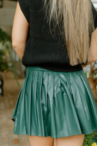 Hunter Green Pleated Leather Skort | Select Trends Boutique