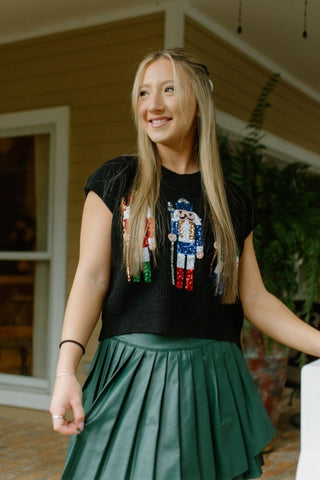 Hunter Green Pleated Leather Skort | Select Trends Boutique