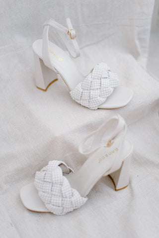 Ivory Braided Pearl Strap Heels | Select Trends Boutique